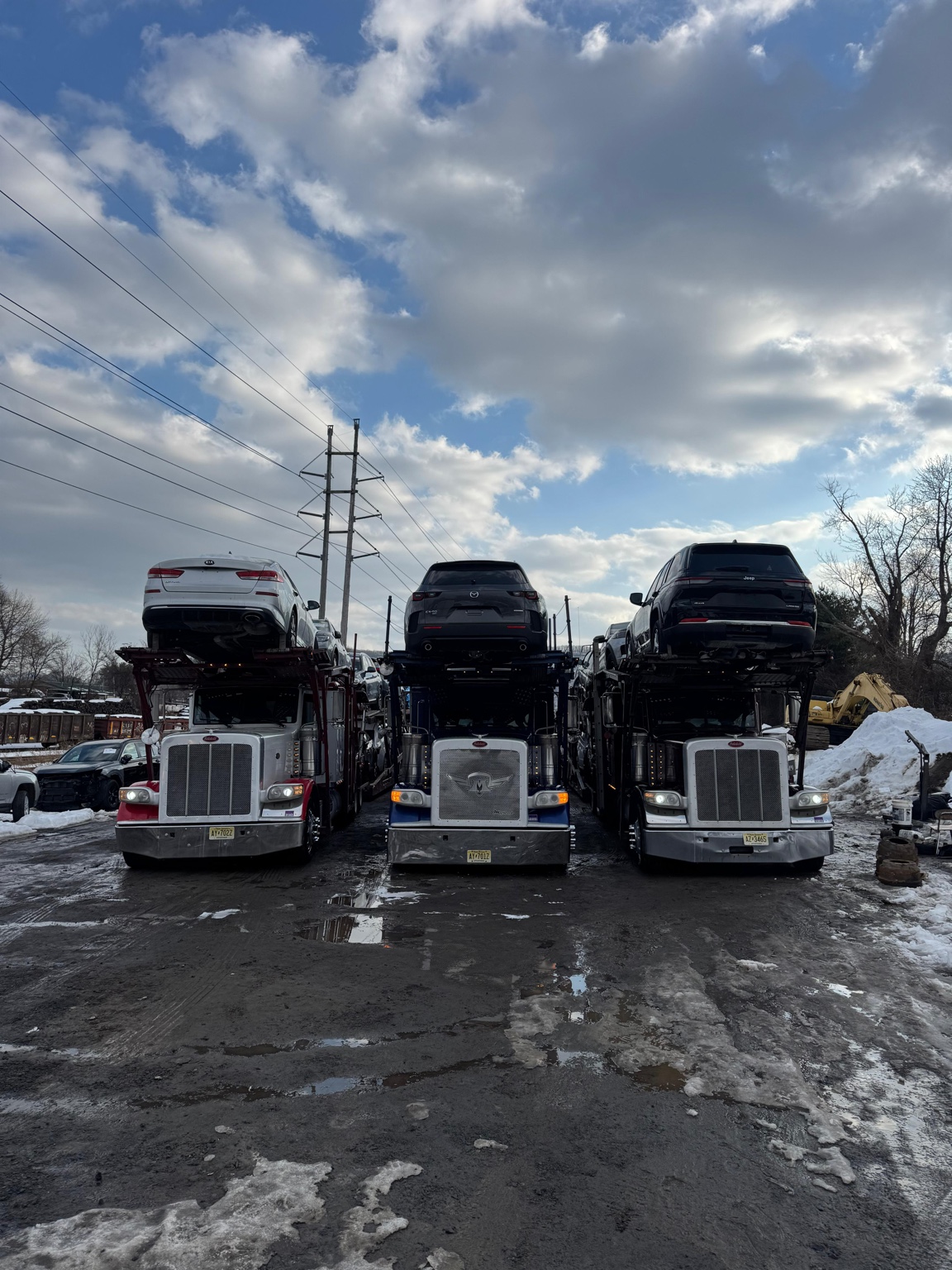 Three Golden Auto Transport trucks